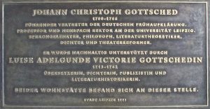 Gedenktafel von Harald Alff fuer Johann Christoph Gottsched.
