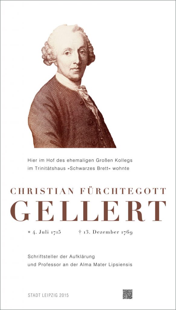 Gedenktafel für C F Gellert in der Ritterstrasse Leipzig. Entwurf Harald Alff.