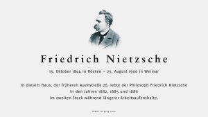 Gedenktafel für Friedrich Nietzsche Hinrichsenstrasse Leipzig. Entwurf Harald Alff.